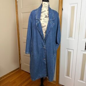 KARMA NO LOGO Womens Medium Denim Trench Coat Oversized Layering Duster Overcoat
